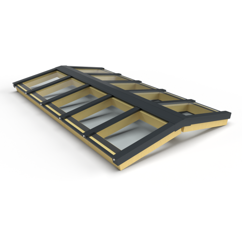 Zelfbouw lichtstraat 10 vak zadeldak 3750x1920mm-Gelaagd enkel glas 44.2-Antraciet gelijkend RAL 7016