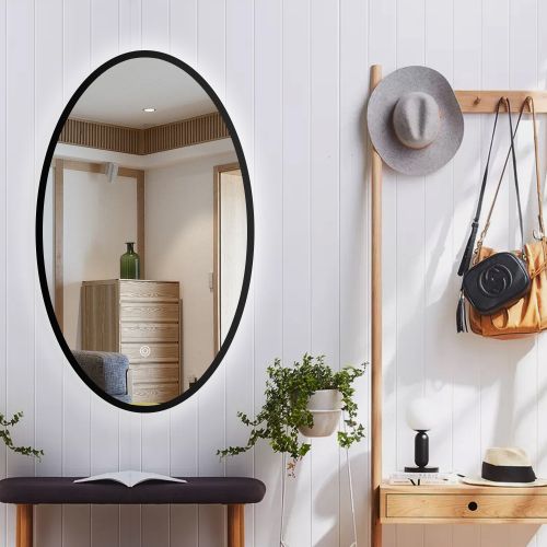 Ovale LED spiegel met zwart metalen frame - 450x750mm