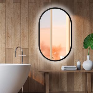 LED spiegel ovaal met zwart metalen frame - 500x900mm