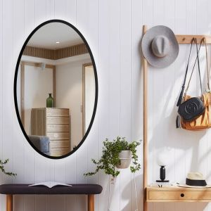 Ovale LED spiegel met zwart metalen frame - 450x750mm