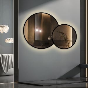 Dubbele LED spiegel rond met zwart frame - 1030x700xmm